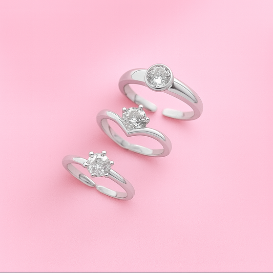 Celestine Solitaire Crystal Adjustable Silver Dainty Ring