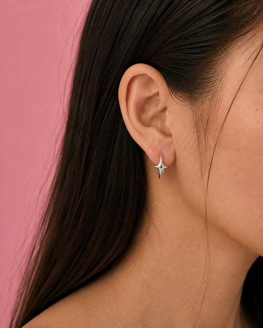 Astria Dainty Star Huggies Silver Earrings