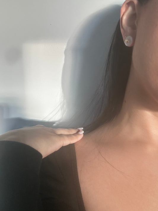 Aurelia Pearl White Button Gold Stud Earrings