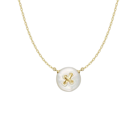 Aurelia Pearl White Button Gold Necklace