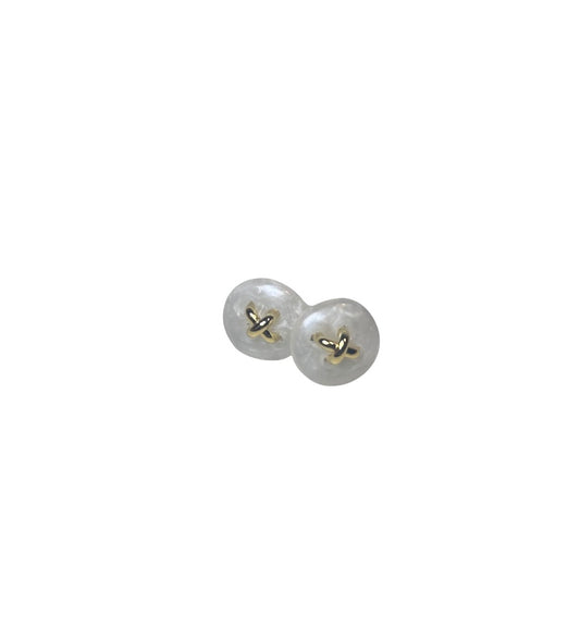 Aurelia Pearl White Button Gold Stud Earrings
