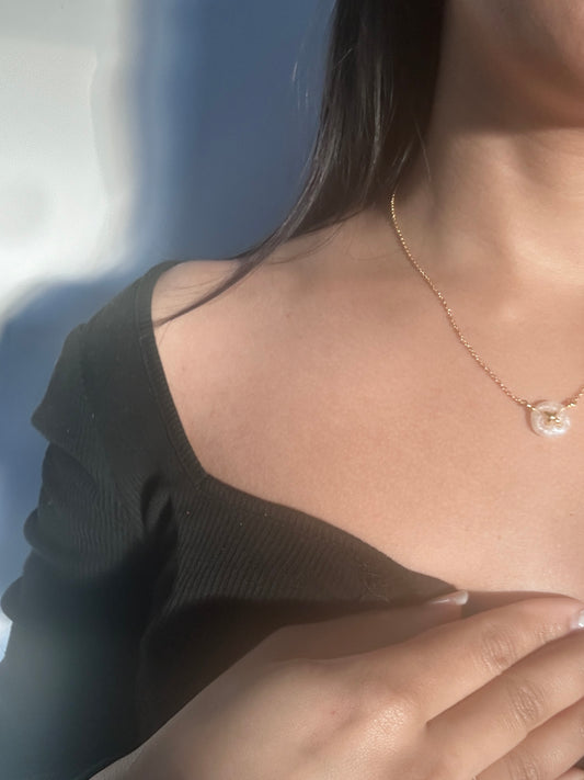 Aurelia Pearl White Button Gold Necklace