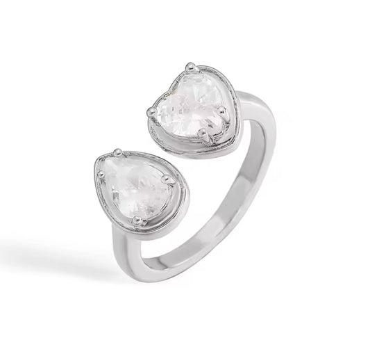 Celeste Heart & Pear Crystal Adjustable Silver Ring