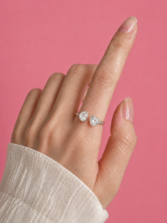 Celeste Heart & Pear Crystal Adjustable Silver Ring
