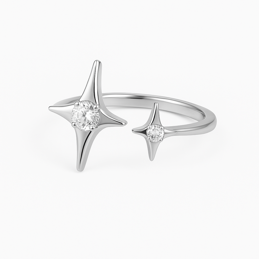 Celeste Star Crystal Adjustable Dainty Silver Ring