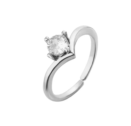 Celestine Solitaire Crystal Adjustable Silver Dainty Ring