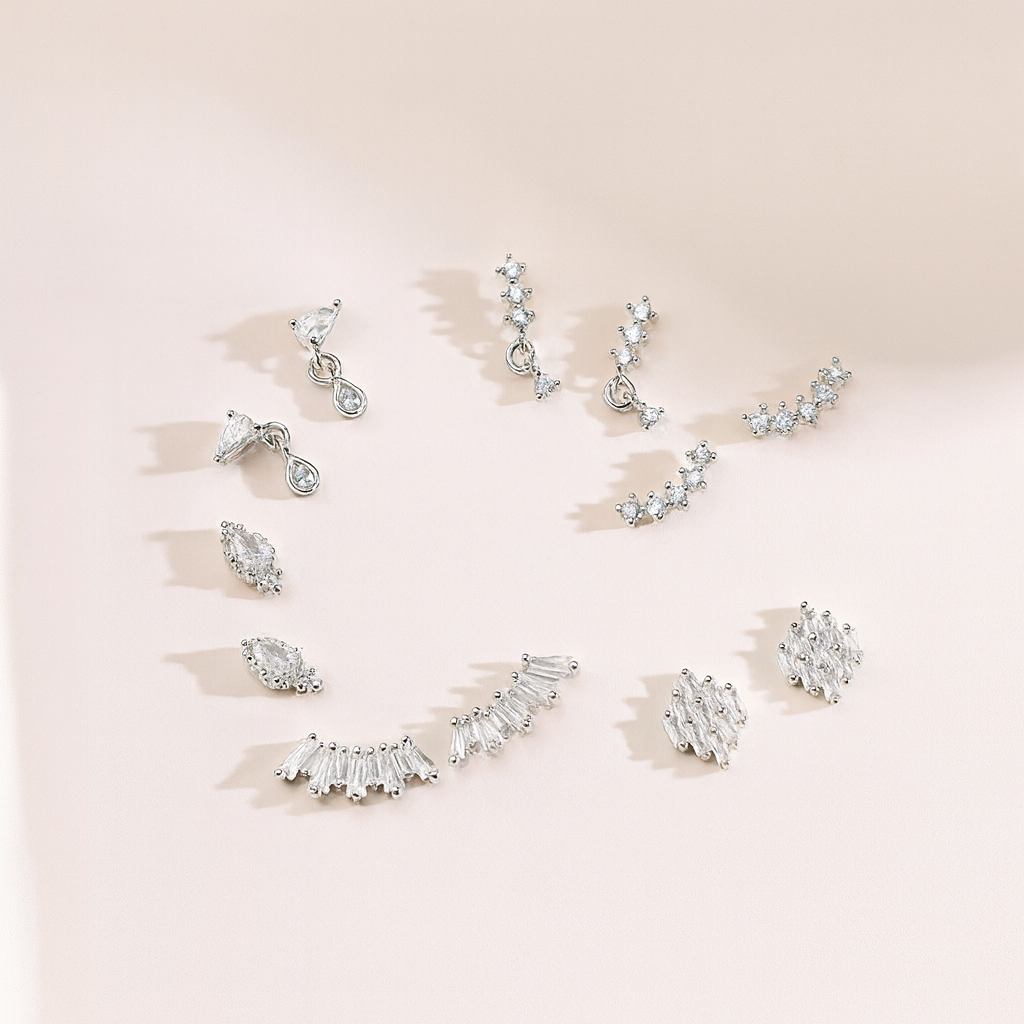 Evelina Diamond Stud Dainty Silver Earrings