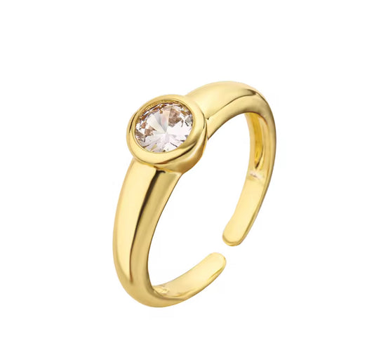 Elyra Bezel-Set Crystal Adjustable Gold Dainty Ring