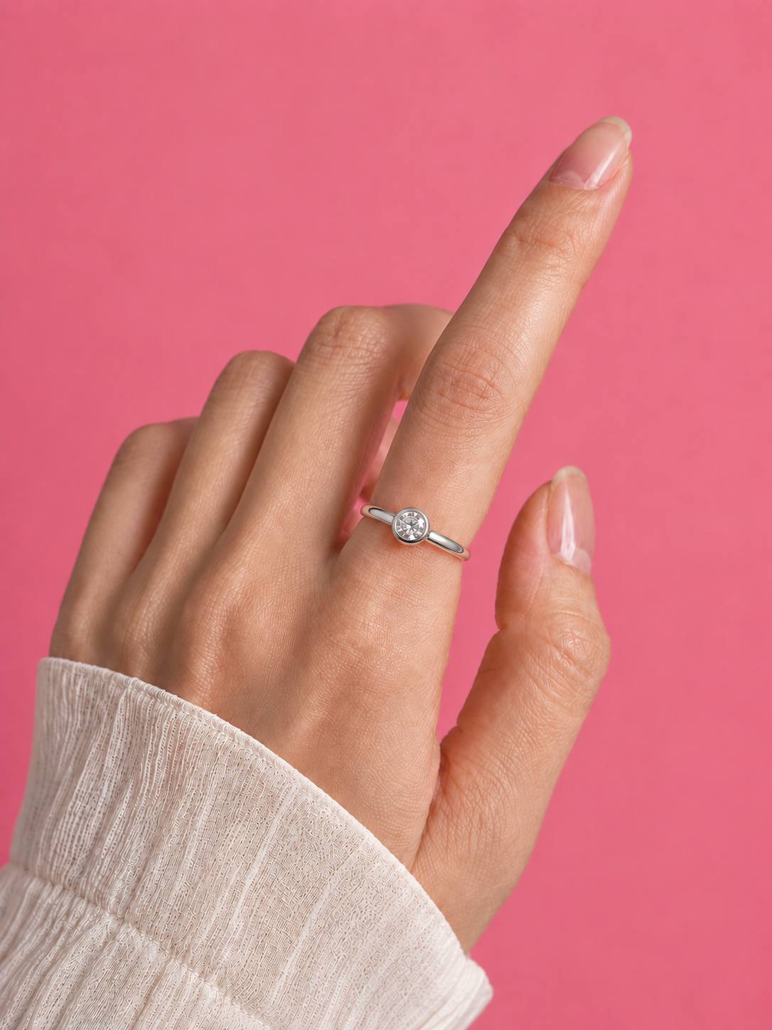 Elyra Bezel-Set Crystal Adjustable Silver Dainty Ring