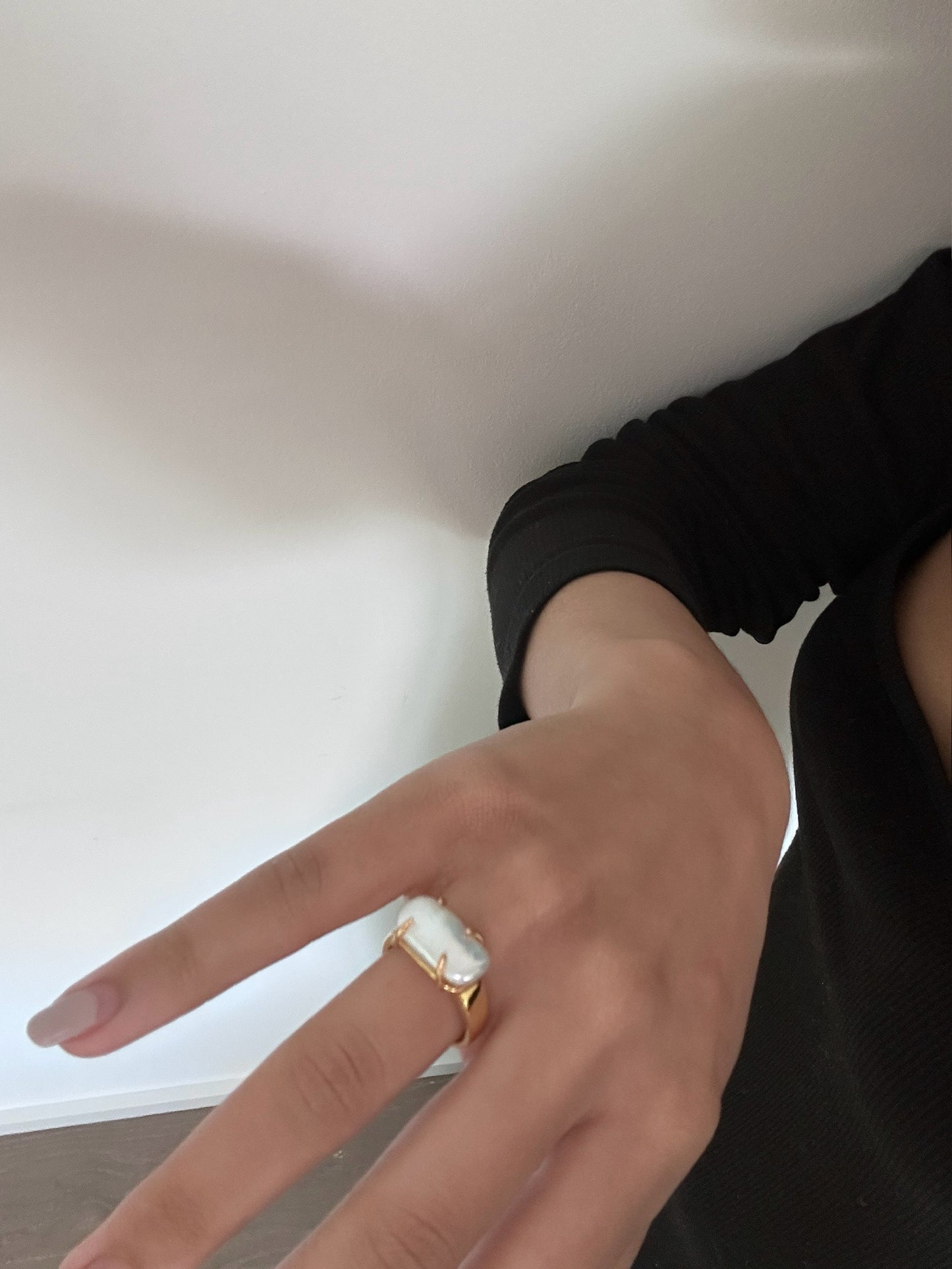 Elysian Freshwater White Pearl Baroque Gold Adjustable Ring