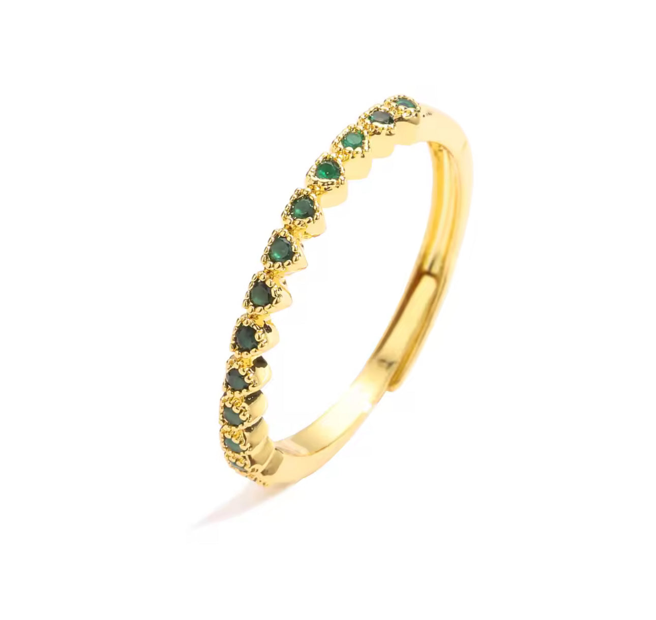 Emerald Green and Gold Heart Dainty Ring
