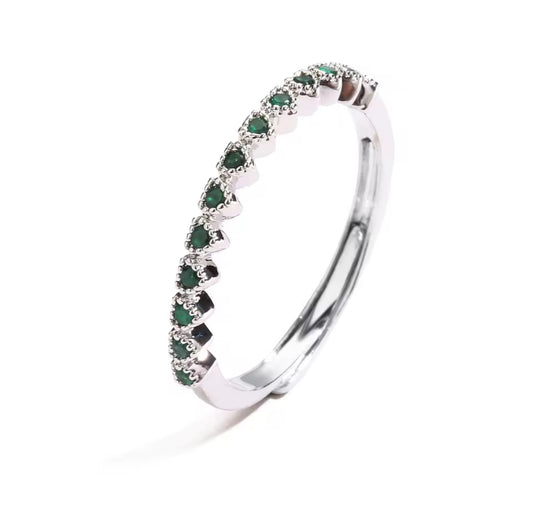 Emerald Green and Silver Heart Dainty Ring