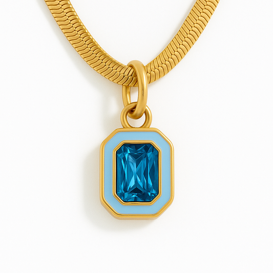 Enchanter’s Blue Gem Snake Chain Charm Gold Necklace