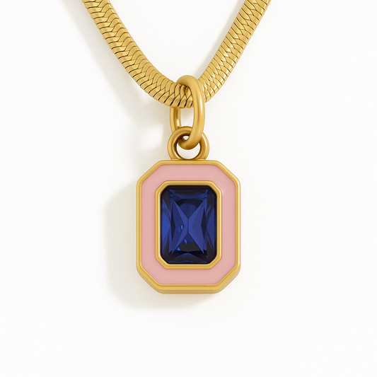 Enchanter’s Purple Gem Snake Chain Charm Gold Necklace