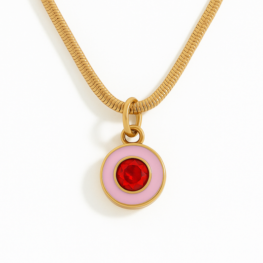 Enchanter’s Red Gem Snake Chain Charm Gold Necklace