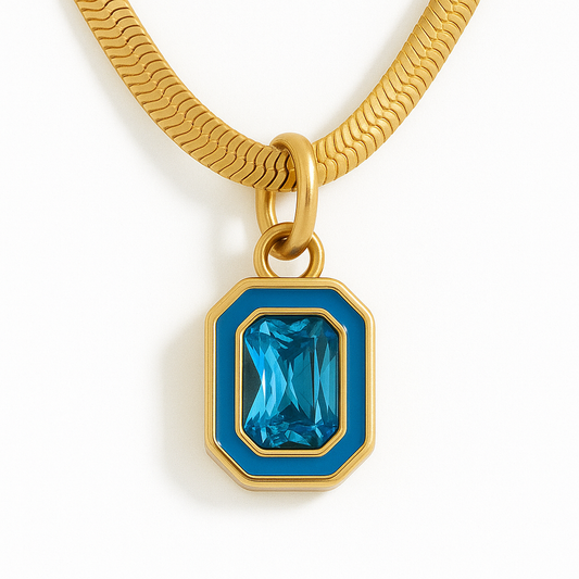 Enchanter’s Sapphire Blue Gem Snake Chain Charm Gold Necklace