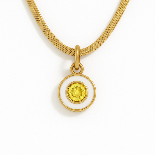 Enchanter’s White Gem Snake Chain Charm Gold Necklace