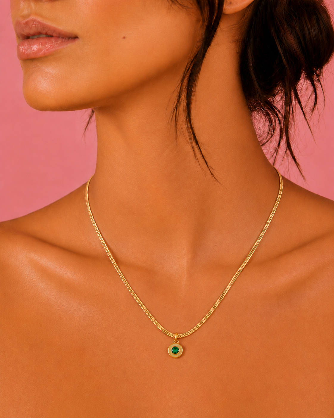 Enchanter’s Emerald Green Gem Snake Chain Charm Gold Dainty Necklace