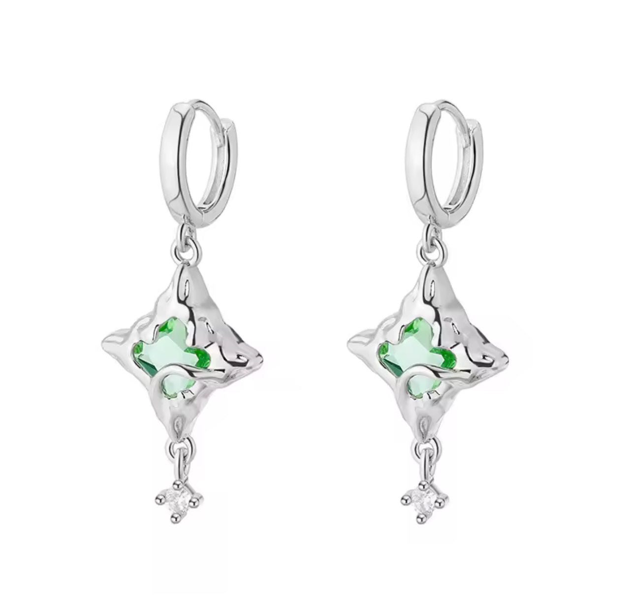 Eterna Green Star Drop Silver Dainty Earrings
