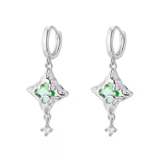 Eterna Green Star Drop Silver Dainty Earrings