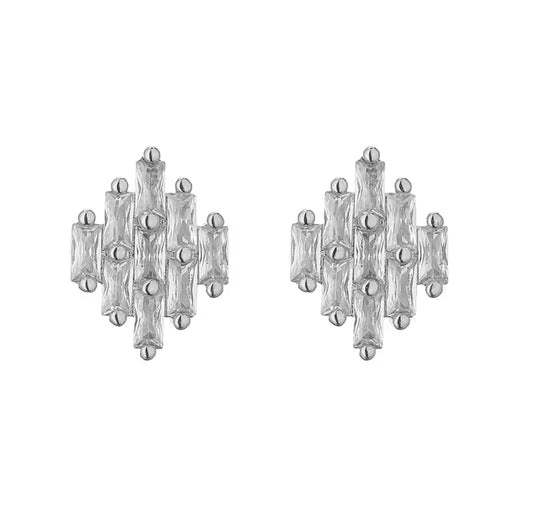 Evelina Diamond Stud Dainty Silver Earrings