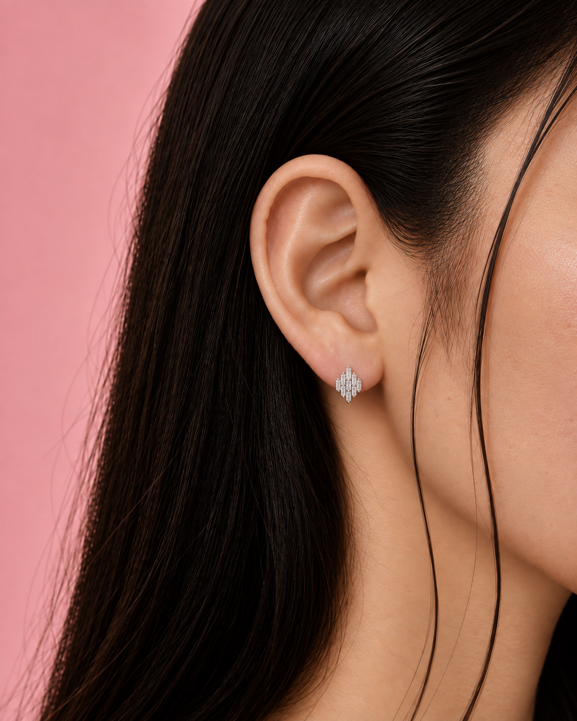 Evelina Diamond Stud Dainty Silver Earrings