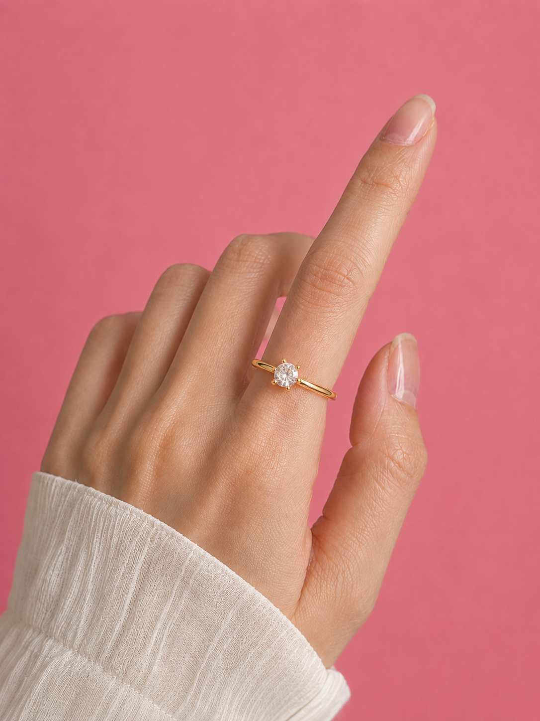 Evelina Solitaire Crystal Adjustable Gold Dainty Ring