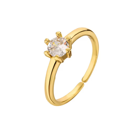 Evelina Solitaire Crystal Adjustable Gold Dainty Ring