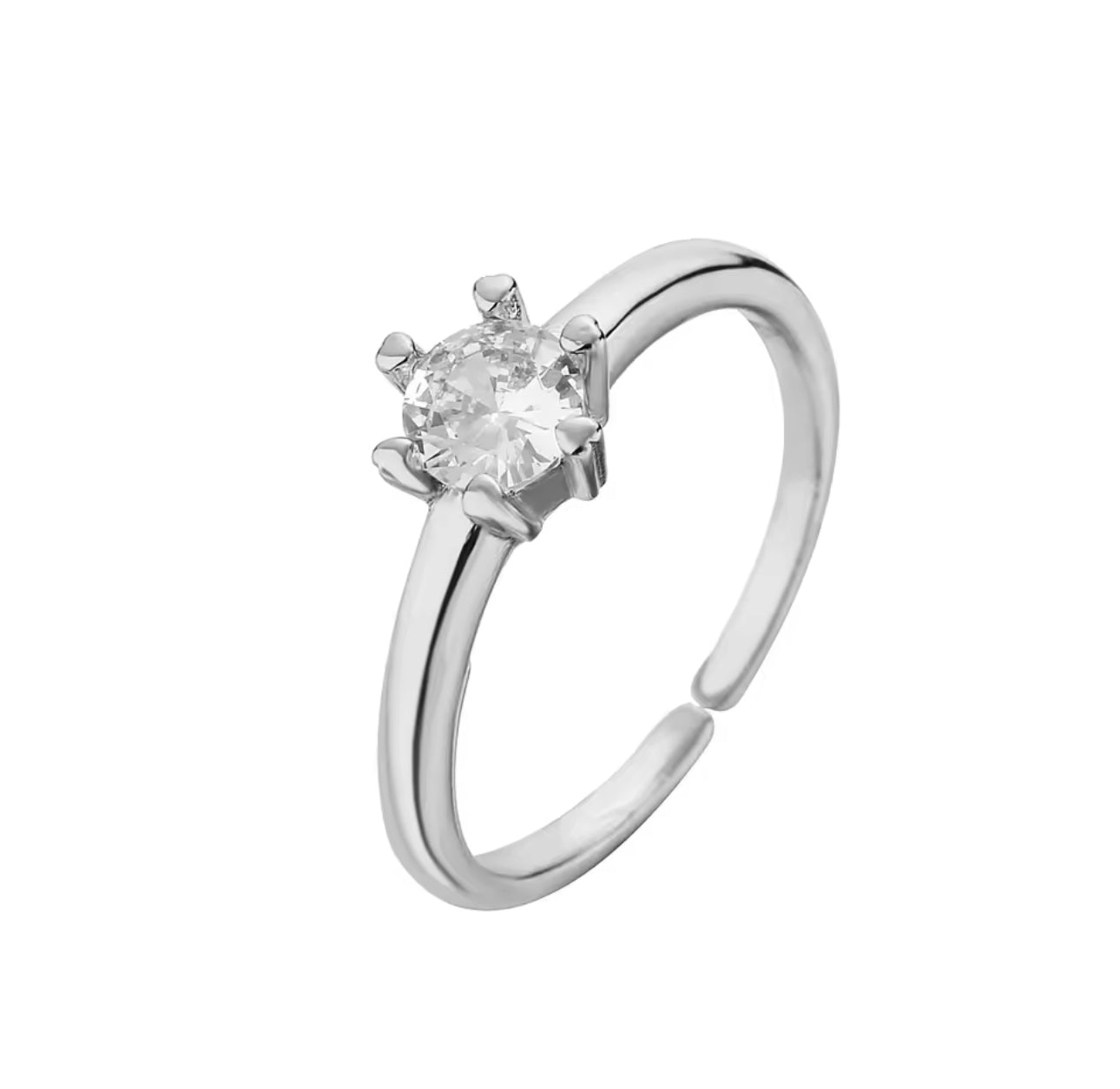Evelina Solitaire Crystal Adjustable Silver Dainty Ring