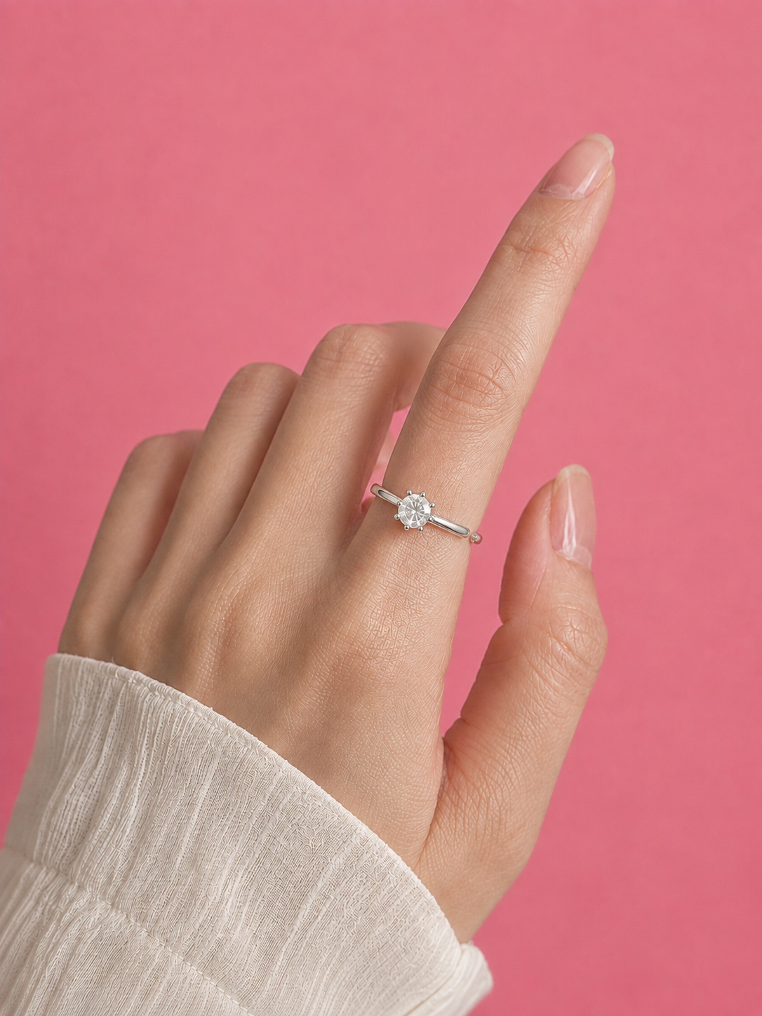 Evelina Solitaire Crystal Adjustable Silver Dainty Ring