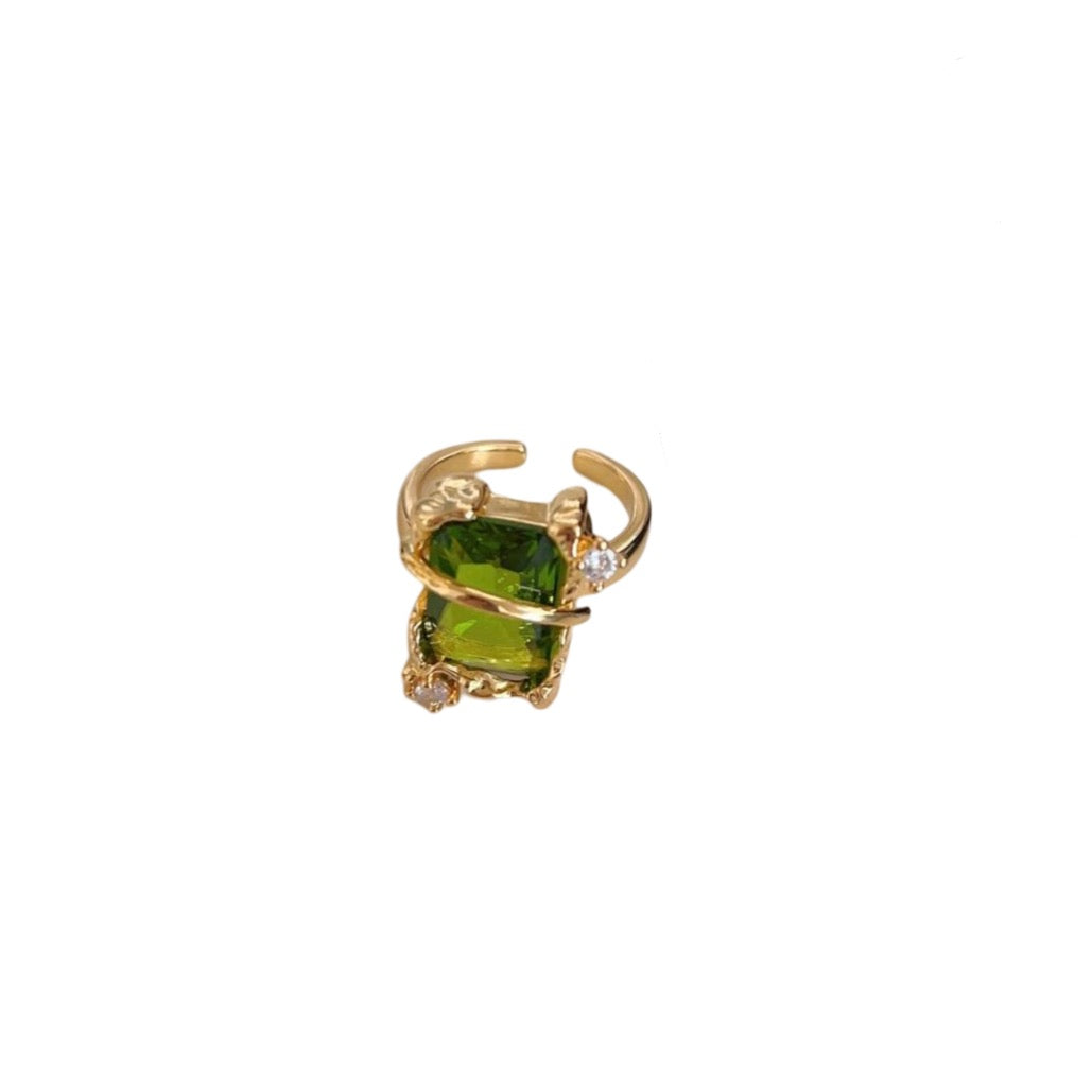 Juniper Green Cubic Zirconia Solitaire Gold Adjustable Ring