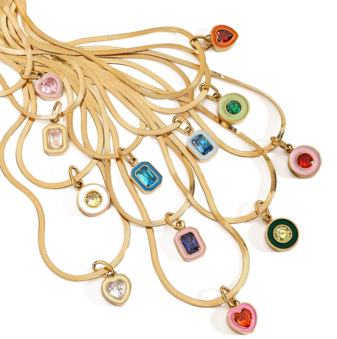 Enchanter’s Green Gem Snake Chain Charm Gold Necklace