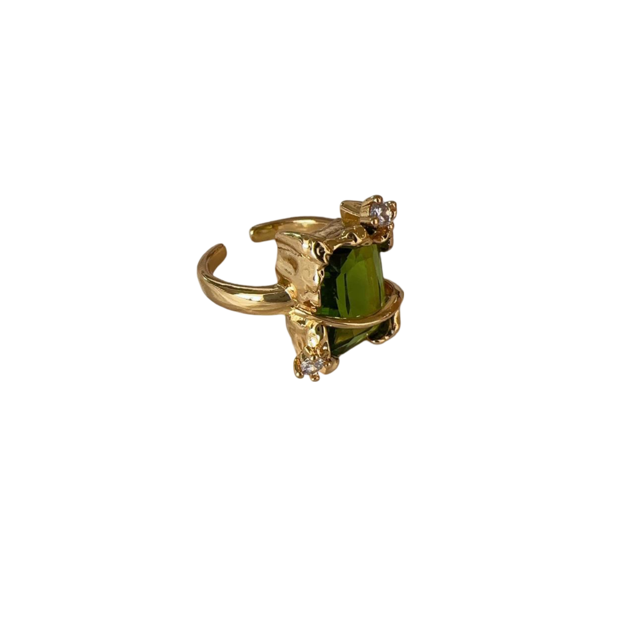 Juniper Green Cubic Zirconia Solitaire Gold Adjustable Ring