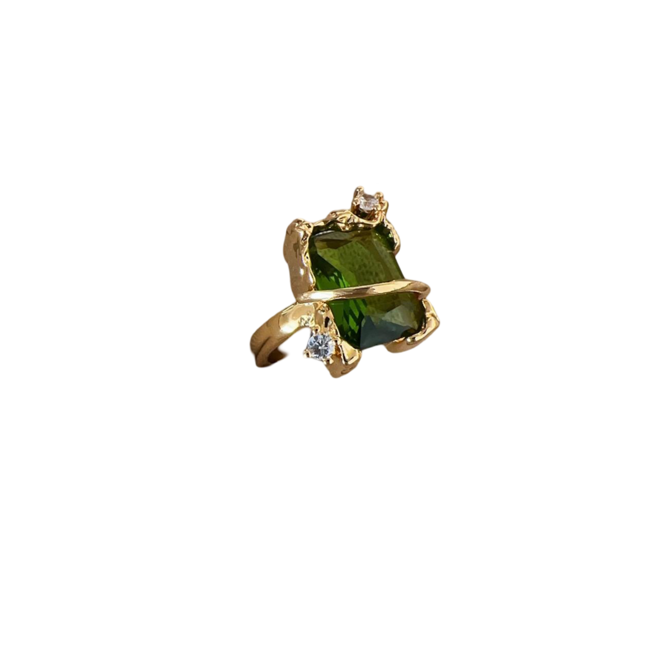 Juniper Green Cubic Zirconia Solitaire Gold Adjustable Ring