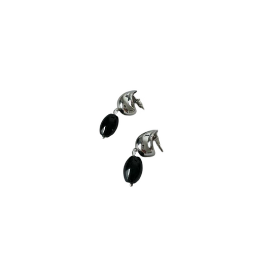 Isla del Amor Black Stone Pendant Silver Earrings