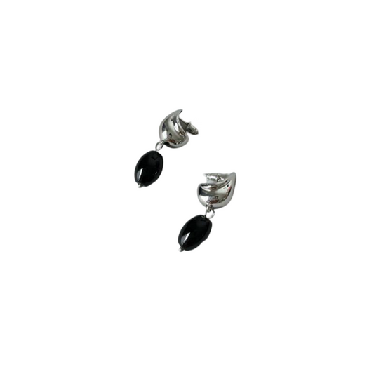 Isla del Amor Black Stone Pendant Silver Earrings
