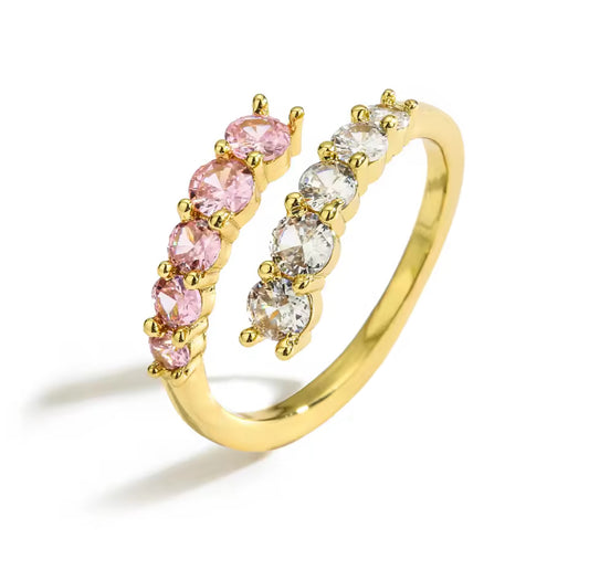 Lumière Pink & White Zirconia Adjustable Gold Ring