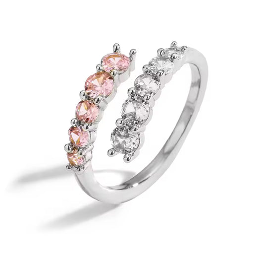 Lumière Pink & White Zirconia Adjustable Gold Ring