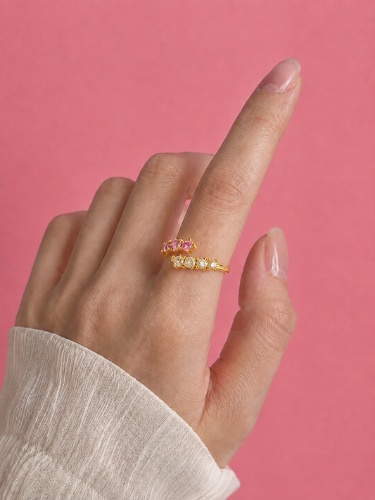 Lumière Pink & White Zirconia Adjustable Gold Ring