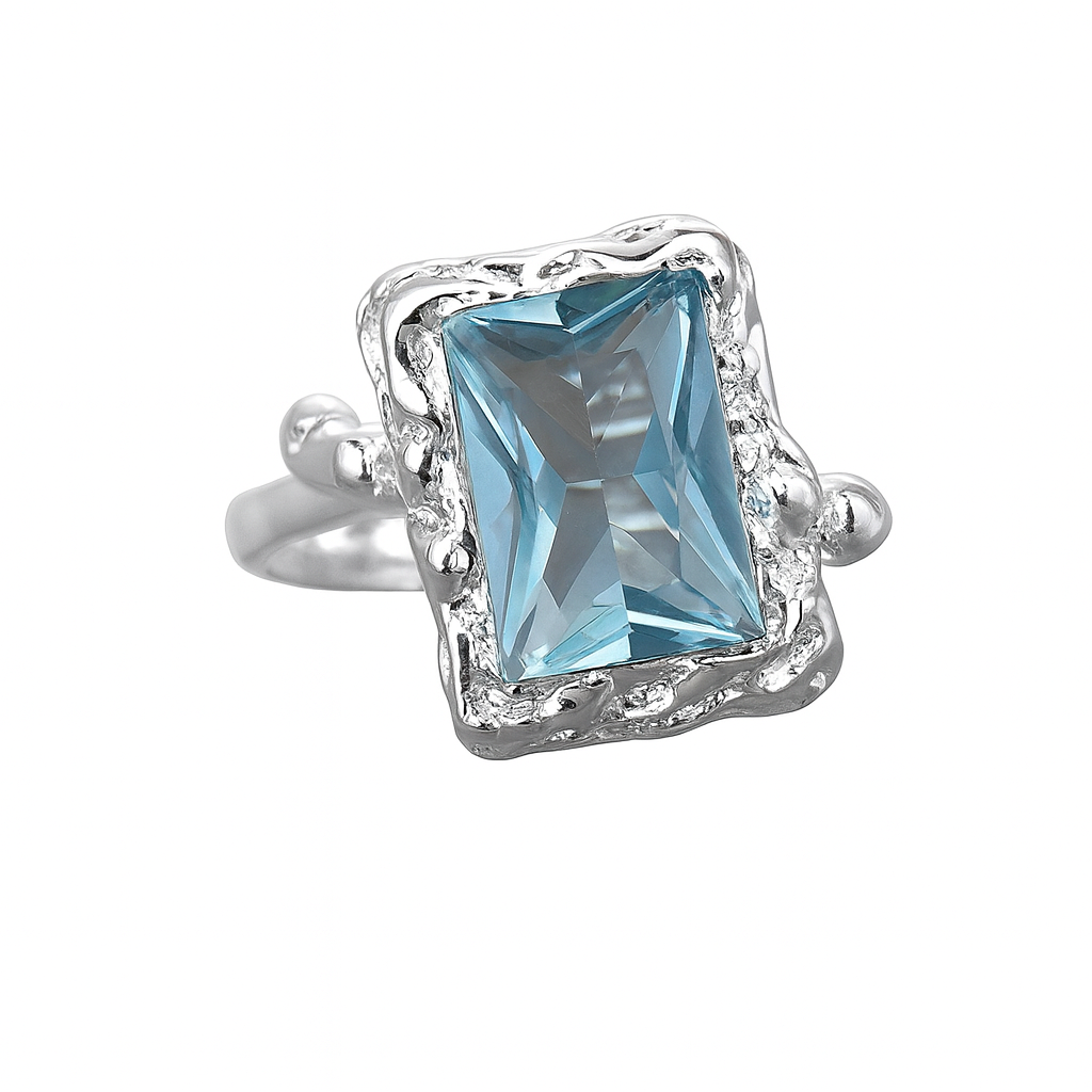 Mystic Blue Riverstone Silver Adjustable Ring