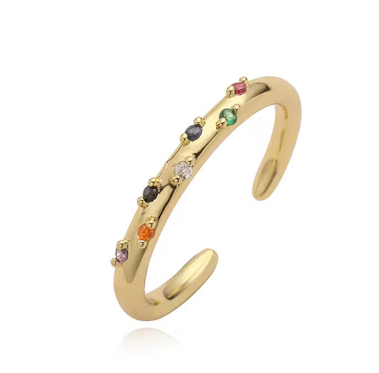 Rainbow Gems Gold Dainty Adjustable Ring