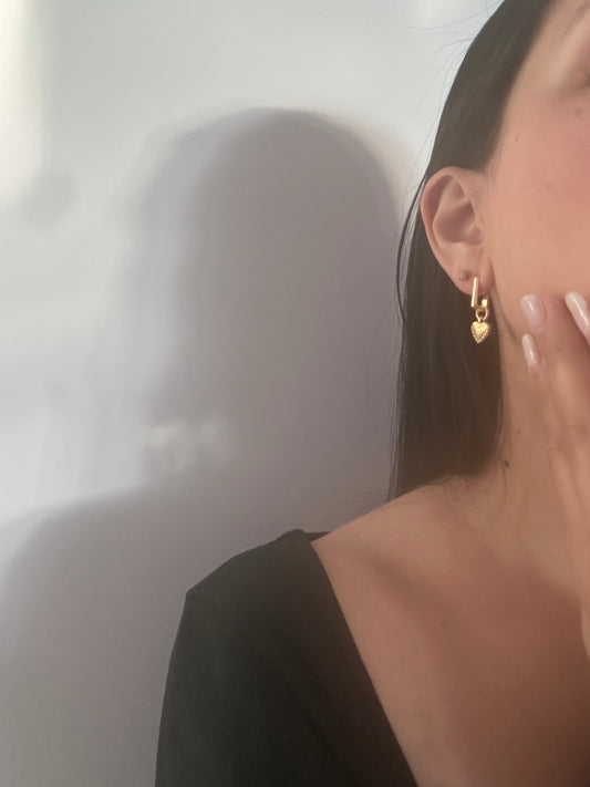 Small Luna Heart Rectangle Hoop Huggies Gold Earrings