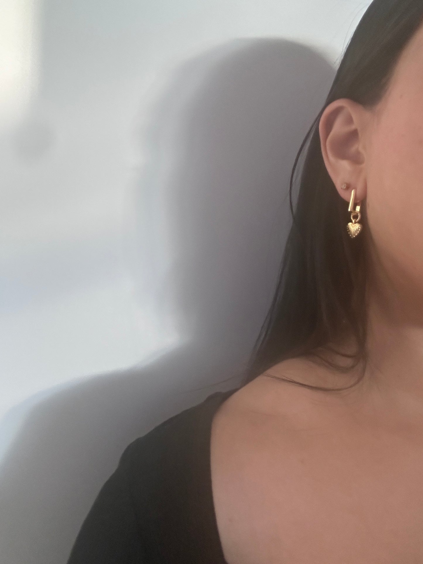 Small Luna Heart Rectangle Hoop Huggies Gold Earrings