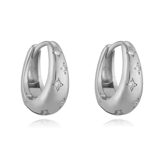 Solara Dainty Silver Hoop Huggies Earrings