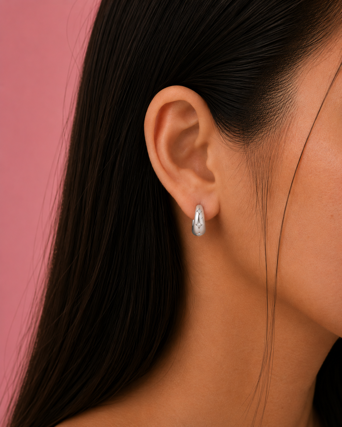 Solara Dainty Silver Hoop Huggies Earrings