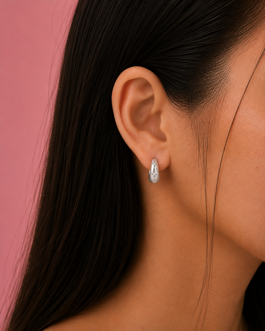 Solara Dainty Silver Hoop Huggies Earrings