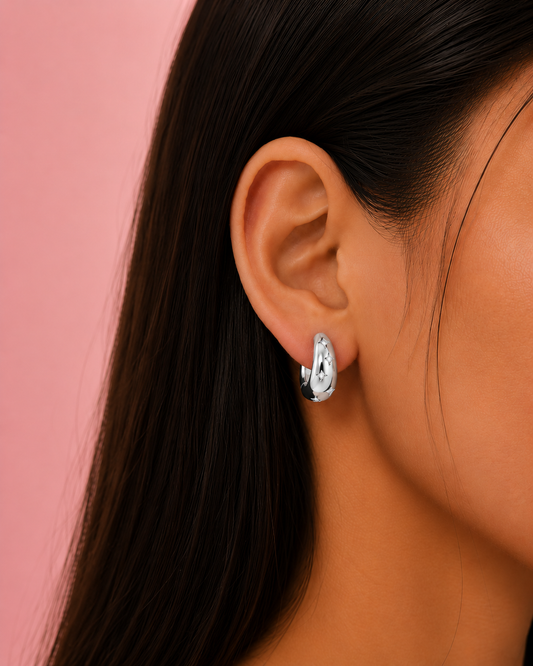 Solara Dainty Silver Hoop Huggies Earrings