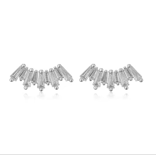 Soleil Crystal Dainty Silver Stud Earrings