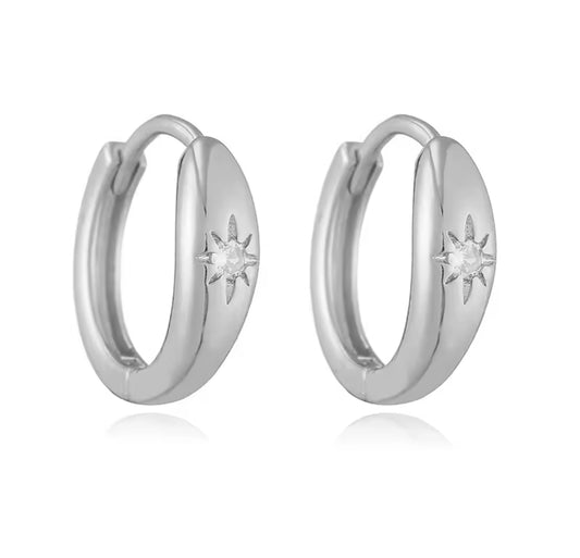 Stardust Dainty Silver Hoop Huggies Earrings