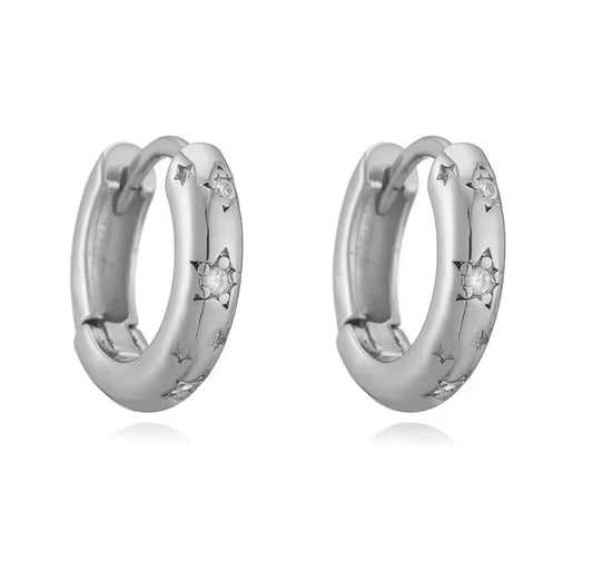 Starlight Dainty Silver Hoop Huggies Earrings